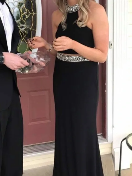 Alyce Paris Black Beaded Two Piece Prom Gown Open Back Halter 4 Rare Formal - Picture 10 of 11